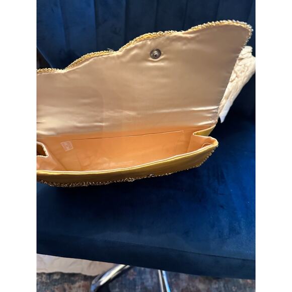 Vintage Gold/Yellow Beaded clutch 9x4.5x1.5 Made in Hong Kong - Picture 10 of 14